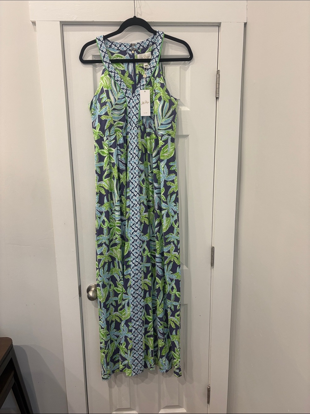 Lilly Pulitzer Navy, Lime & Sky Blue Tropical Maxi Dress